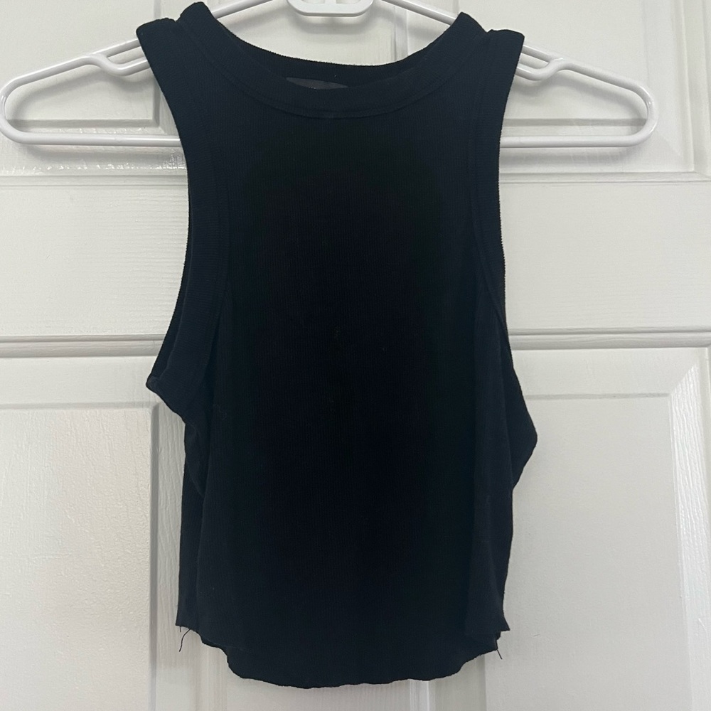 Cotton Candy LA High Neck Black Ribbed Cropped Tank Top